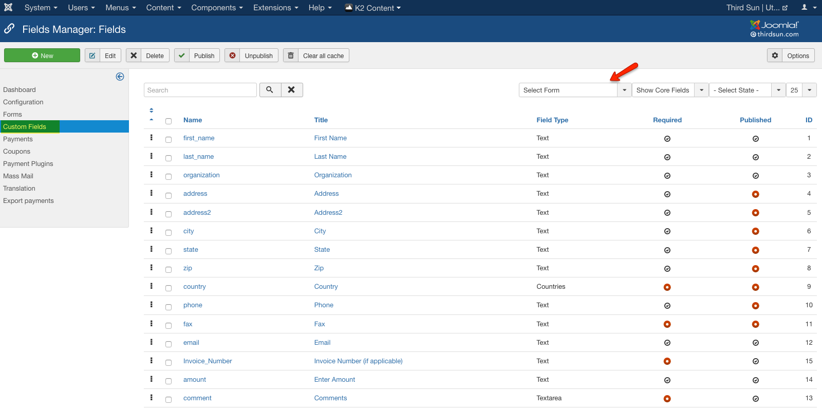 select form fields